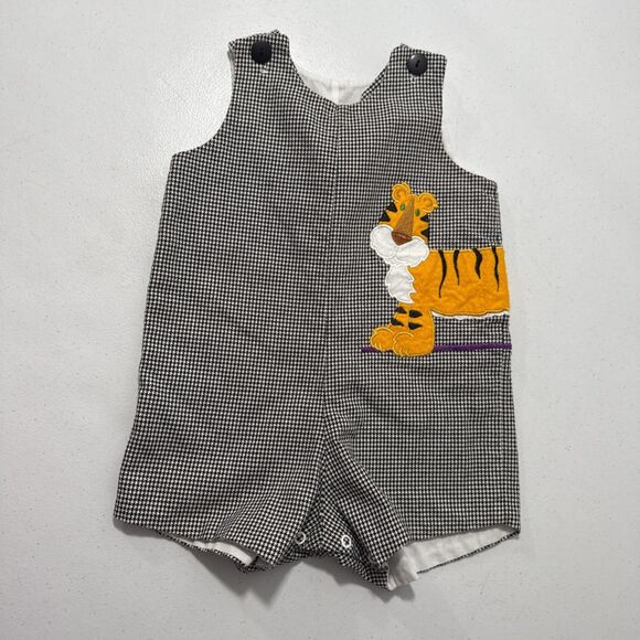Mulberry Shorts Overall Toddler 18M Embroidery Tiger Houndstooth USA‎ - Picture 1 of 11